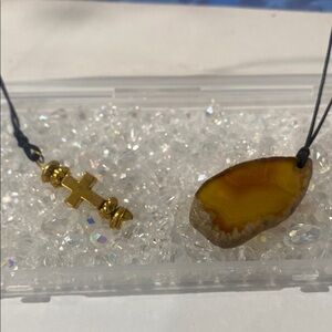 Yellow Agate Pendant with Gold Cross Charm bookmark